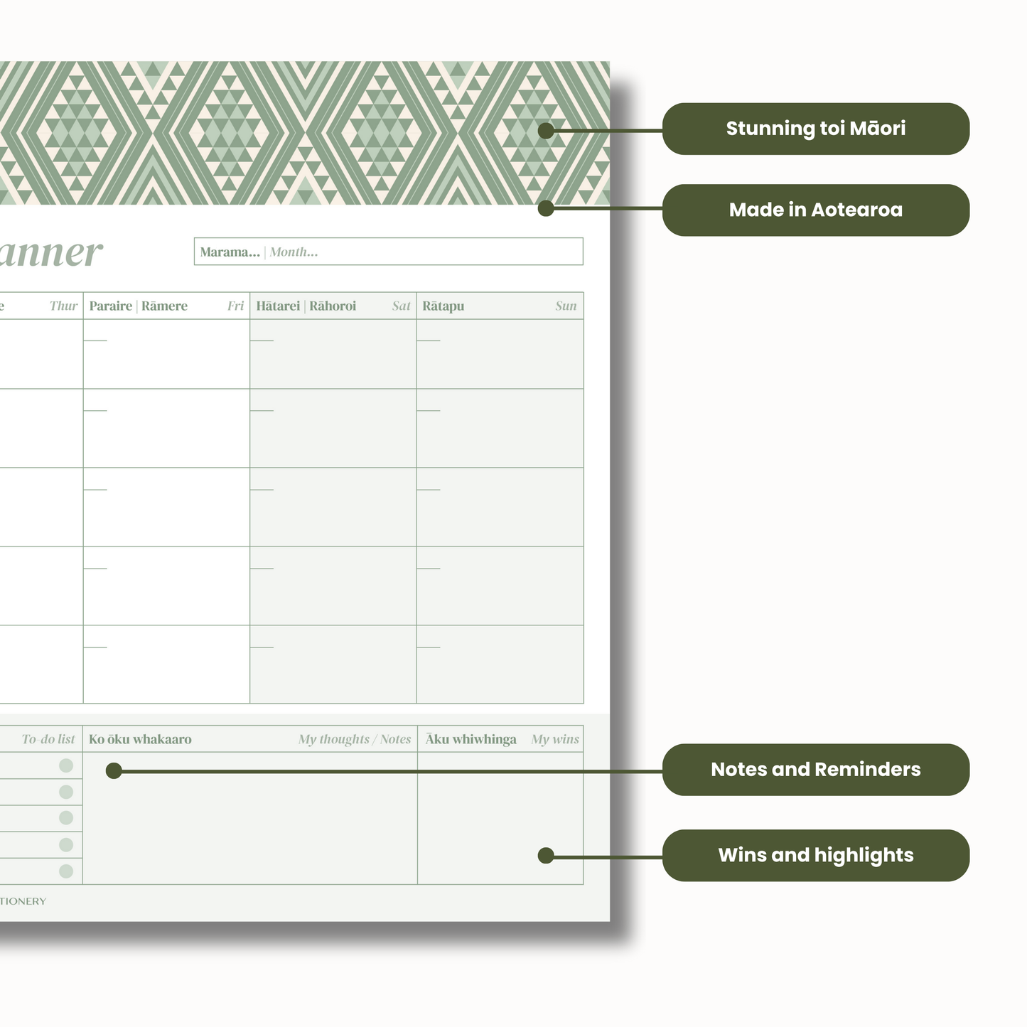 A3 Monthly Planner - (Undated) | Kākāriki