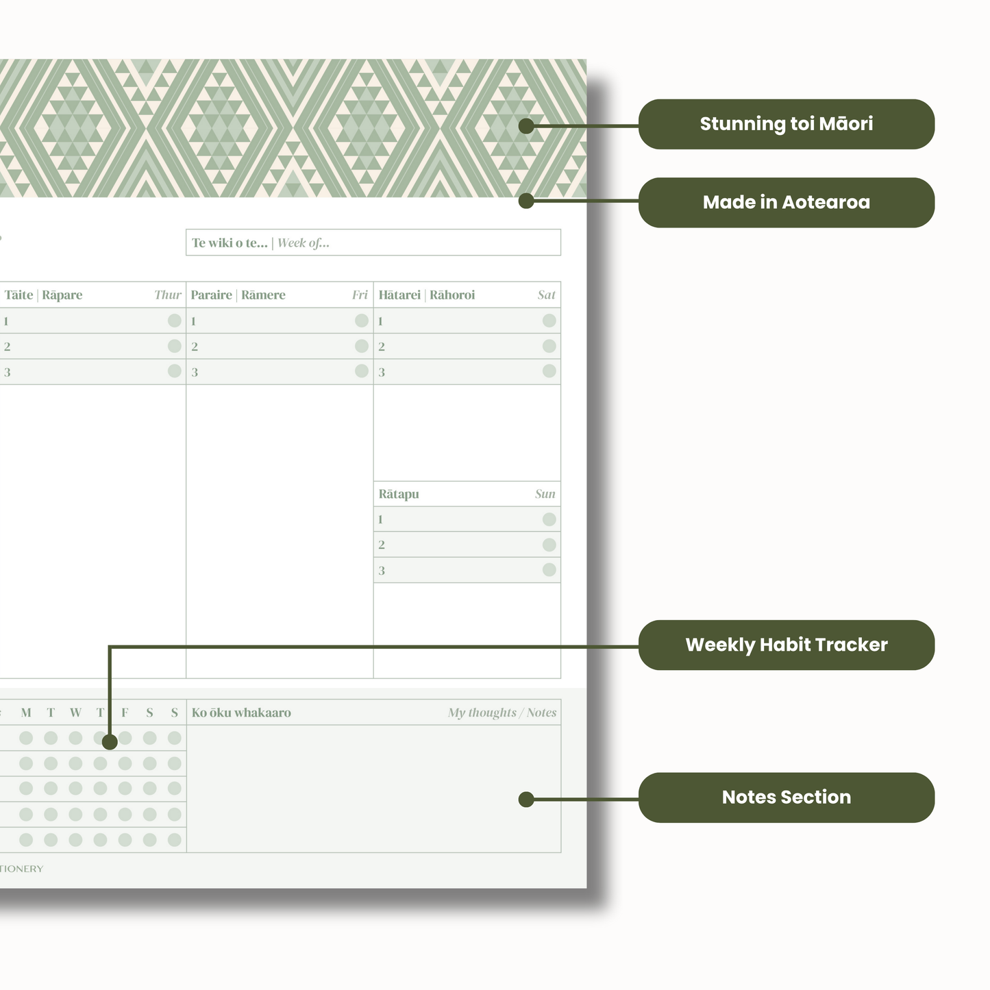 A3 Weekly Planner (Undated) | Kākāriki