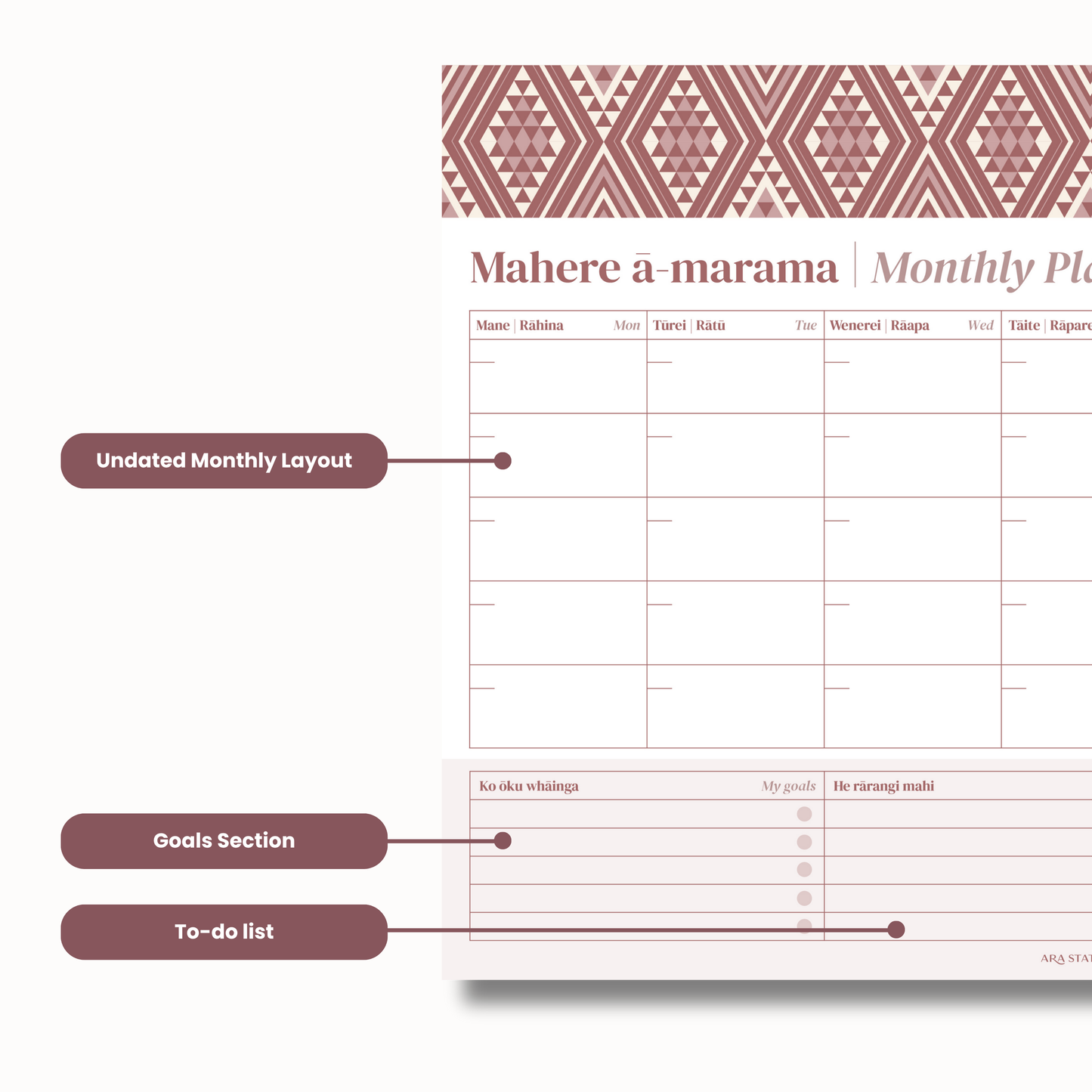 A3 Monthly Planner - (Undated) | Māwhero