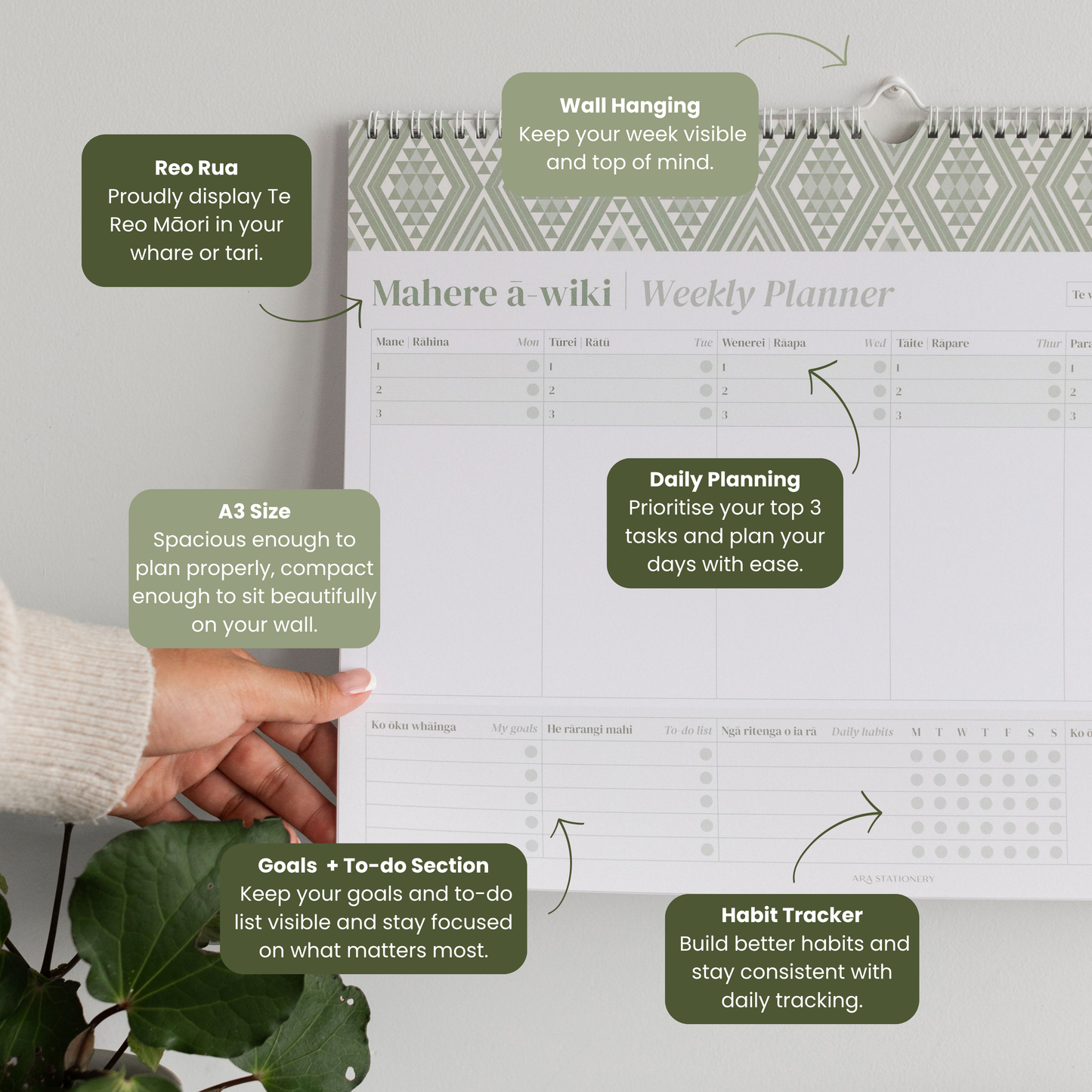 A3 Weekly Planner (Undated) | Kākāriki